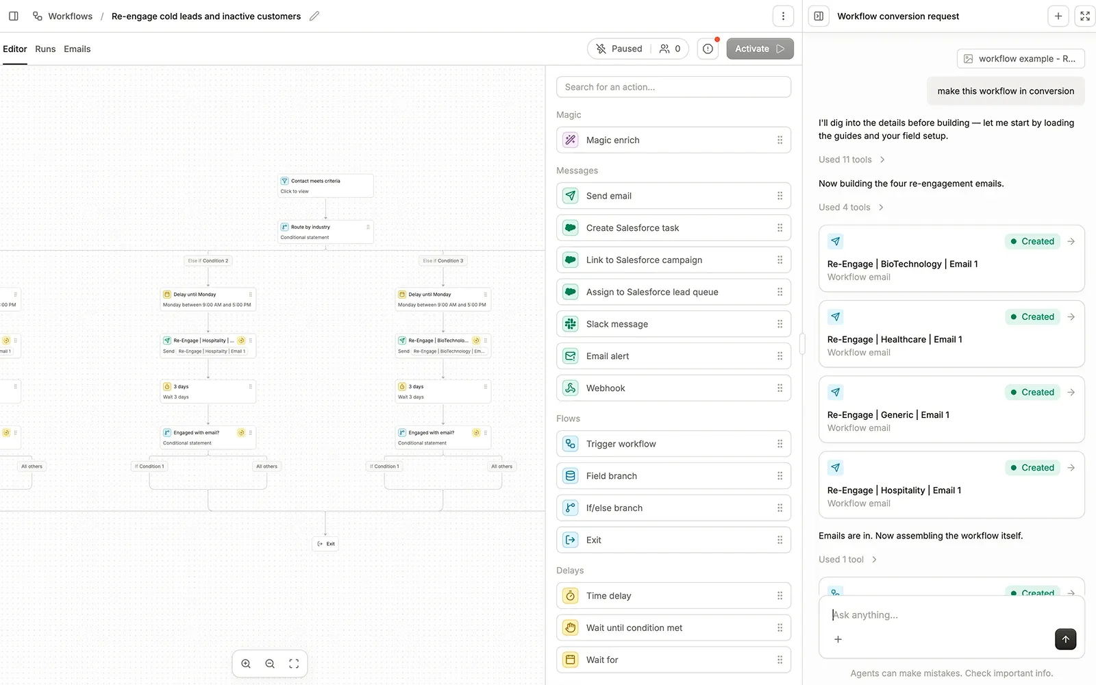 Conversion showing the same workflow, rebuilt from a single prompt